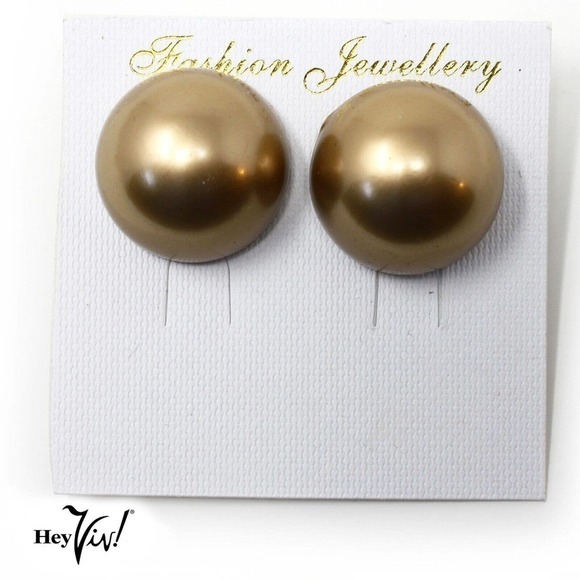 Vintage 80s Pierced Bronze Metallic Style 1" Button Earrings - New/Old - Hey Viv - Picture 1 of 4